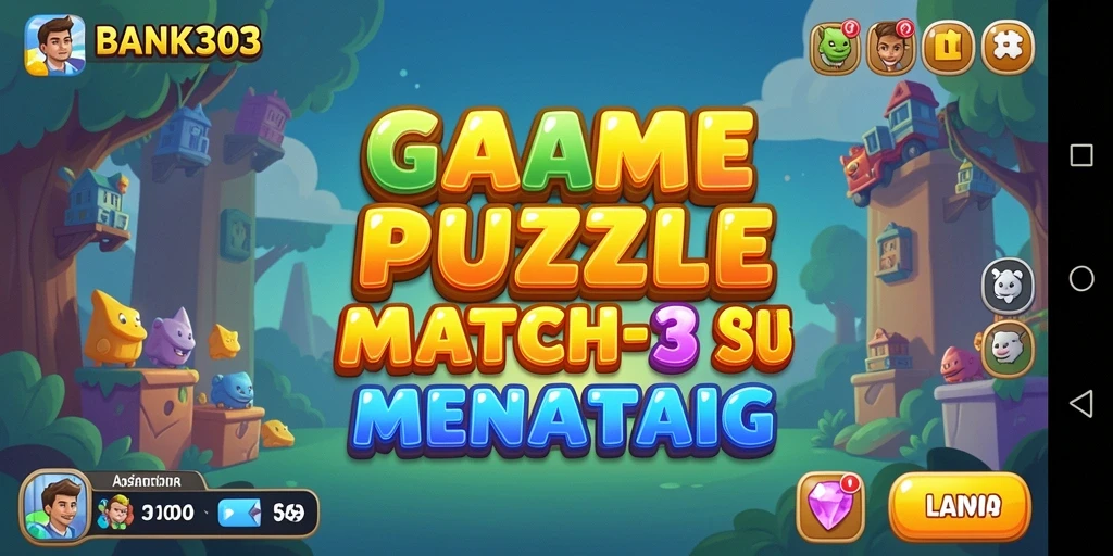 Tampilan gameplay Match-3 BANK303 yang penuh warna.