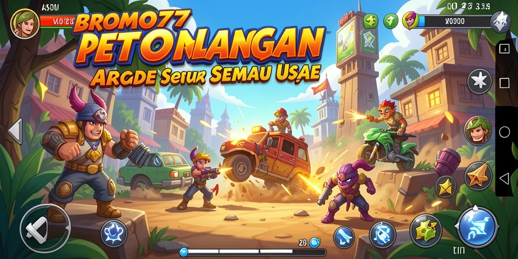 Screenshot gameplay BROMO77 menunjukkan aksi seru dan penuh warna.