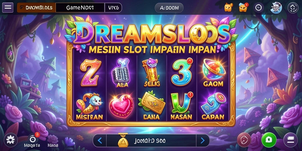 Tangkapan layar gameplay <strong>DREAMSLOTS</strong> yang menampilkan mesin slot seru dan animasi yang menarik.