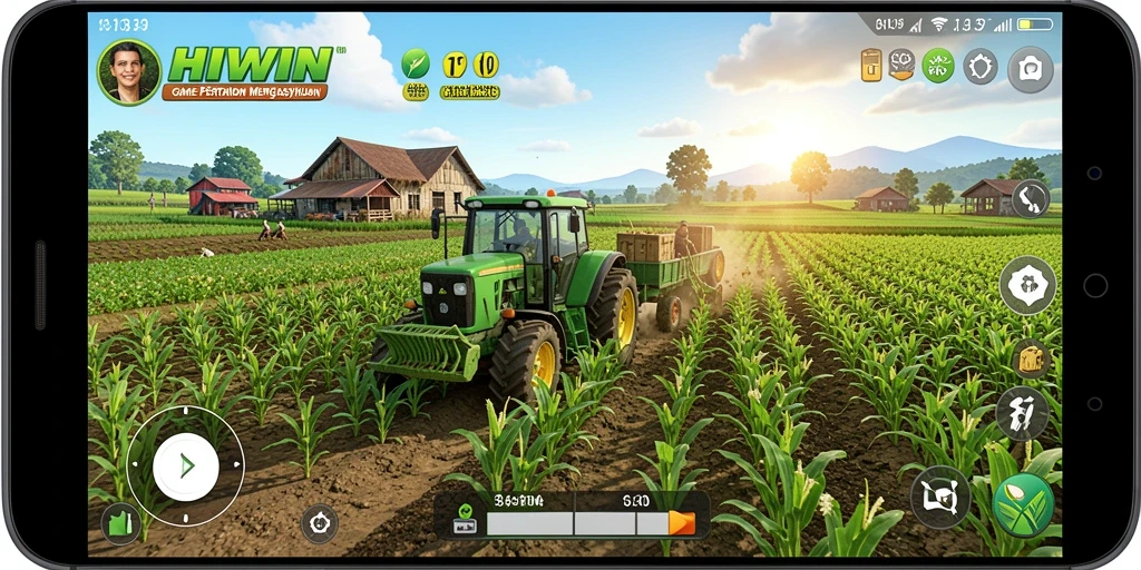 Tampilan gameplay HIWIN yang seru dan penuh warna dalam bertani.